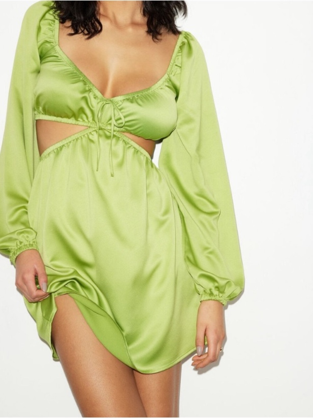 Dynamite Bright Neon Green Satin Cutout Mini Dress